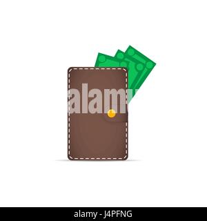 Braune Geldbörse mit Geld. Dollar-Stick aus der Brieftasche Stock Vektor