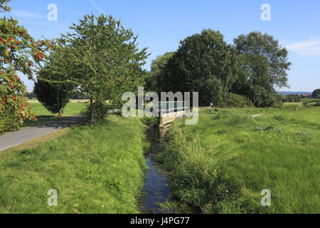 Deutschland, Melle, Bach, Hase, Hase Tal, Else, Hunte, Naturschutzgebiet der nördlichen Teutoburger Wald, Wiehengebirge, Osning, Osnabrücker Land, Niedersachsen, Deutschland, Melle-Gesmold, Bifurkation in Gesmold, Flussmittel Bifurkation Stockfoto