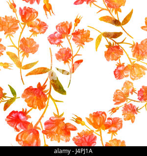 Vintage-Stil-nahtlose Hintergrund-Muster mit handgezeichneten Aquarell Rosen in voller Blüte Stockfoto