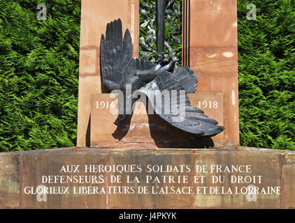 1914-191, Denkmal für die heroischen Soldaten von Frankreich, Verteidiger des Vaterlandes und der Gerechtigkeit, glorreiche Befreier von Alsace-Lorraine, Frankreich Stockfoto