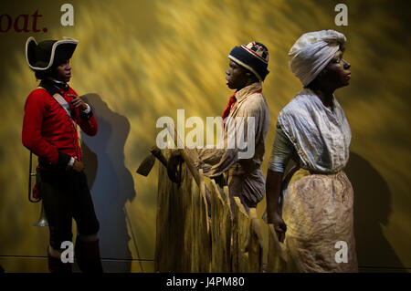 Lebensgroße Darstellung einer Szenenverlaufs aus dem Unabhängigkeitskrieg Tableau ist Teil der Ausstellung des Museums der amerikanischen Revolution in Philadelphia, PA. Stockfoto