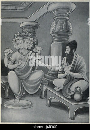 In der hinduistischen Mythologie ist Vasishtha einer der sieben großen Weisen oder Rishis, die oft neben Brahma, dem Schöpfergott, dargestellt werden. Sie sind Schlüsselfiguren in den religiösen und philosophischen Texten des alten Indien. Stockfoto