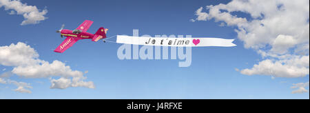 Flugzeug, Himmel, Banner, "Je t ' aime", Wolken, Stockfoto