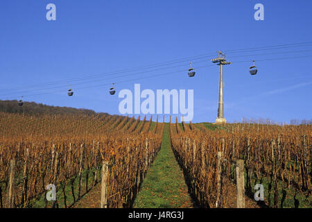 Deutschland, Rheingau, grobe Wohnung, Wein, Weinberg, Winter, Kabinen-Seilbahn, Stockfoto