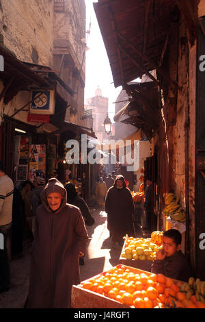 Marokko, Fes, Stadt, Altstadt, Medina, Souk, Basar, Markt, Reisen, Reise, Alltag, Wirtschaft, Suk, Alto, Zentrum, Lane, Person, Abend, Person, kein Model-Release Stockfoto