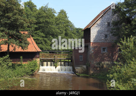 Deutschland, Meppen, Hares Valley, Emsland, Niedersachsen, des Herrn Mühle in der Nordradde, Wassermühle, Stockfoto