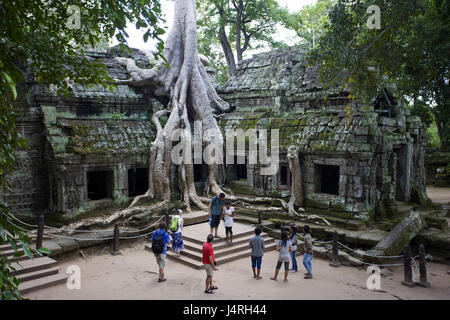 Kambodscha, Siem Reap, Angkor Wat, Ta Prohm Tempel, Besucher, Stockfoto