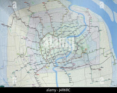 U-Bahn-Netzwerkkarte Völker Square Station in Shanghai, China, 27. Februar 2016 aus. Stockfoto