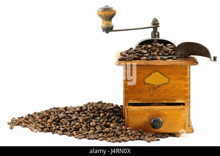 Old fashioned Mühle Kaffee Kaffeemühle isoliert auf weißem Hintergrund Stockfoto