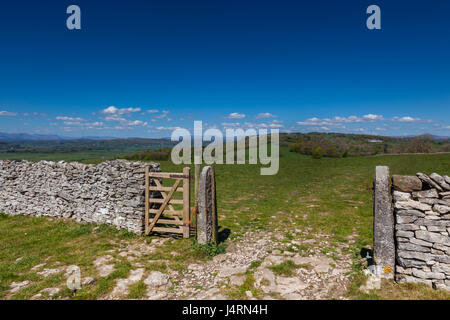 Trockenmauer auf dem Sizergh Anwesen mit Blick auf den Lake District Fells, in der Nähe von Kendal, Cumbria Stockfoto