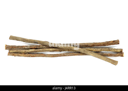 getrocknete Sticks von Süßholzwurzel isoliert auf weißem Hintergrund Stockfoto