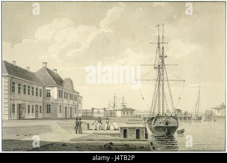 Foto von „Toldboden“, einem historischen Zollhaus aus dem Jahr 1834, das architektonische Stile des frühen 19. Jahrhunderts widerspiegelt. Stockfoto