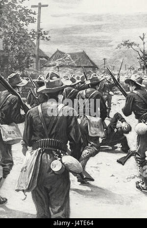 Widerstand von den Häusern in Malate - Freiwillige aus der ersten California im Widerspruch zu den Widerstand - 1899 Stockfoto