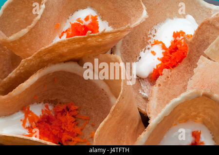 Closeup, lecker Thai knusprige Pfannkuchen Snack Hintergrund Stockfoto