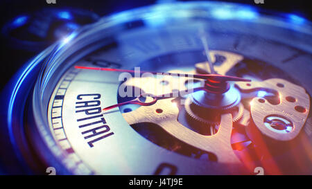 Hauptstadt - Text auf Vintage Tasche Uhr. 3D Illustration. Stockfoto