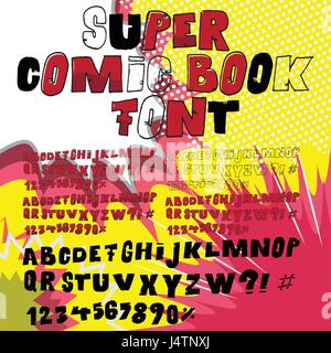 Alphabet im Stil von Comics und Pop-Art für Illustrationen, Plakate, Comics und Banner. Stock Vektor