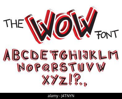 Die Wow-Schriftart - Vektor Abstractband Comic, Cartoon Stil Alphabet. Stock Vektor