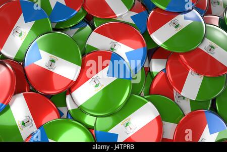 Äquatorial-Guinea Abzeichen Hintergrund - Haufen Guineas Flagge Buttons. 3D Rendering Stockfoto