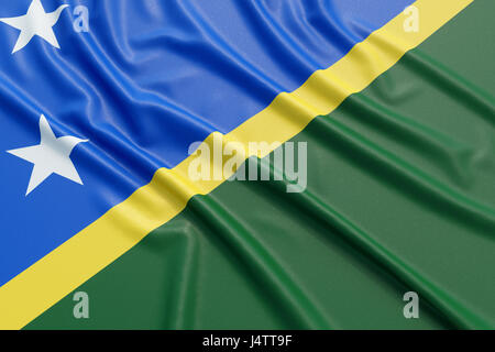 Solomon Islands Flagge. Wellige hoch detaillierte Stoff. Abbildung 3D-Rendering Stockfoto