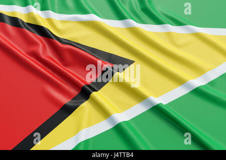 Guyana-Flagge. Wellige hoch detaillierte Stoff. Abbildung 3D-Rendering Stockfoto