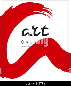 Wort Art Pinsel Schriftzug. Kunstposter-Galerie-Abdeckung mit roten Pinselstrichen Stock Vektor