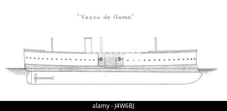 Dieser Titel bezieht sich auf eine Darstellung oder ein Kunstwerk von Vasco da Gama, dem berühmten portugiesischen Entdecker aus dem 15. Jahrhundert. Das Bild von 1875 zeigt wahrscheinlich seine Bedeutung für die Weltforschung, insbesondere seine Reisen nach Indien und die Etablierung portugiesischer Kolonialeinflüsse in Asien. Stockfoto