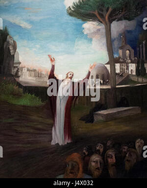 „Der Erlöser betend“ ist ein ikonisches religiöses Kunstwerk, das Jesus in einem Moment des Gebets darstellt und Hingabe, Einsamkeit und göttliche Verbindung symbolisiert. Sie spiegelt wichtige Themen des Glaubens und der Spiritualität wider. Stockfoto