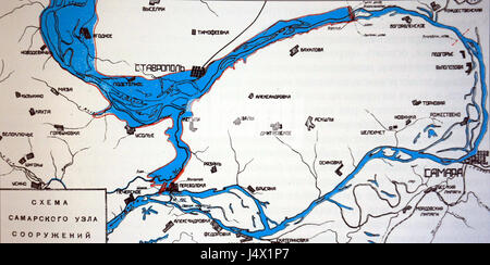 Das Wasserkraftwerk Zhiguli an der Wolga in Russland war ein großes Energieprojekt, das maßgeblich zur industriellen Entwicklung der Sowjetunion beitrug und eine große Region mit Strom versorgte. Stockfoto