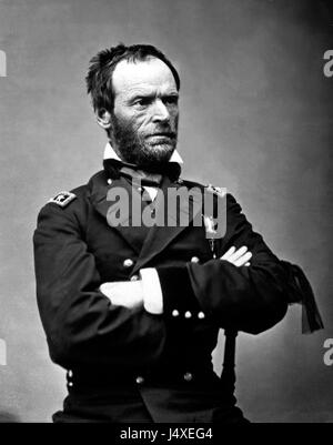 William Tecumseh Sherman war während des Amerikanischen Bürgerkriegs ein prominenter General der Union. Er ist vor allem für seinen „Marsch zum Meer“ bekannt, der die konföderierte Infrastruktur in Georgien verwüstete. Stockfoto