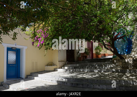 Plaka Viertel von Athen - Häuschen. Stadtteil Anafiotika, gebaut von Siedlern aus der ägäischen Insel Anafi Stockfoto