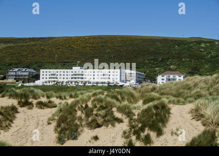 Saunton Hotel überblickt Saunton Sands Beach an der Noth Devon Küste. Stockfoto