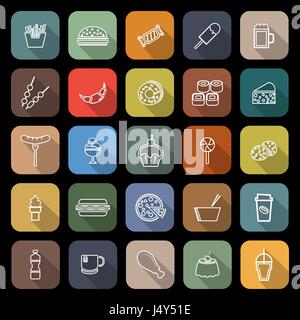 Fast-Food-Linie flach Symbole mit langen Schatten, Lager Vektor Stock Vektor