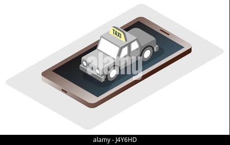 Moderne Mobile Gadget mit Taxi Auto städtischen Online-Reise-Service-Konzept Vektor-Illustration. Ruf Automobile Reise Buchung zu transportieren. Stock Vektor