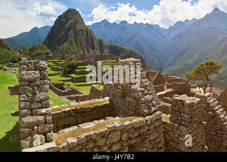 Antike Tempel Inka Machu Picchu in Peru. Berühmte peruanische Stadt Stockfoto