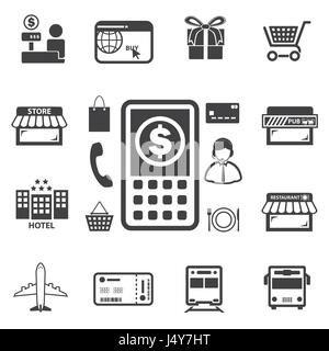 Schmerzensgeld und Mobile-Banking Icons set Stock Vektor
