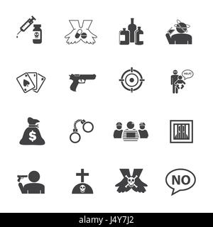 Einfach Drogen und Kriminalität Symbole festgelegt. Vektor-flachen Design. Stock Vektor