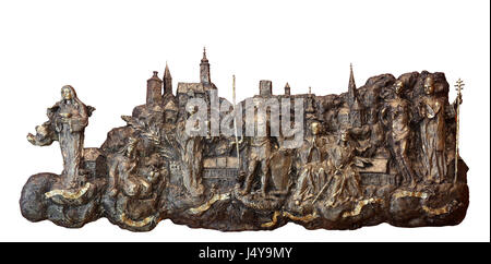 Bass Relief mit Kirchen und Schutzpatrone der Gradec, die Altstadt von Zagreb in der Kapelle des St. Dismas in Zagreb, Kroatien Stockfoto