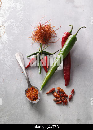 Verschiedene Arten von Chilischoten Stockfoto