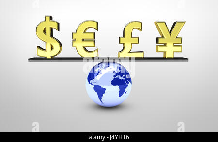 Globalen Welt Wirtschaft Balance Konzept 3d Illustration. Stockfoto