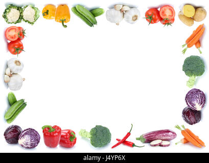 Gemüse Rahmen Exemplar Kopie Raum Grenze Tomaten frische Paprika isoliert auf einem weißen Hintergrund in einer Reihe Stockfoto