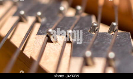 Grand Piano Brücke Stifte innerhalb der Kerben, selektive konzentrieren. Stockfoto