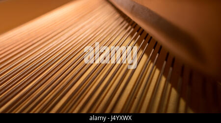 Grand Piano strings, Stahldraht Kern gewickelt mit Kupferdraht. Stockfoto