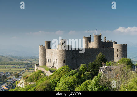 Harlech Castle im hellen Frühling Sonnenschein Stockfoto