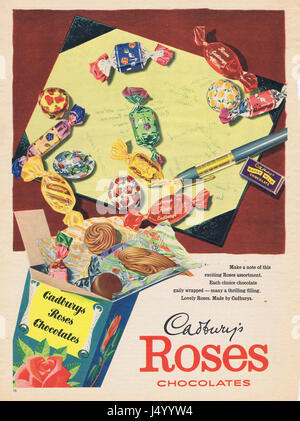 Cadbury es Rosen Schokolade Vintage Anzeige Stockfoto