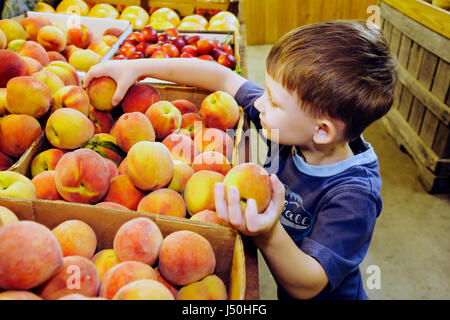 Alabama Thomasville, lokal angebaute Produkte, Stand, Einzelhandelsprodukte, Vitrine Verkauf, Waren, Verpackung, Marken, junge Jungen, männliche Kinder Kinder Kinder y Stockfoto