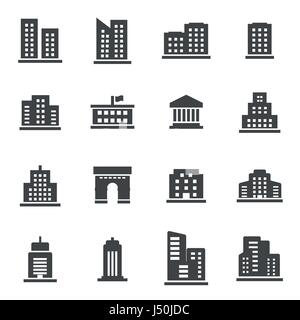 Vektor-Icons schwarz Gebäude setzen auf weißem Hintergrund Stock Vektor