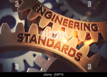 Engineering-Standards auf die goldenen Zahnräder. 3D Illustration. Stockfoto