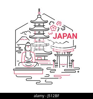 Japan-moderne Linie Reisen Vektorgrafik Stock Vektor