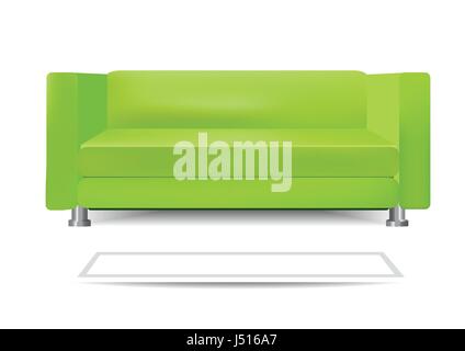 Realistische grüne Sofa. Weißer Teppich. Isoliert. Stock Vektor