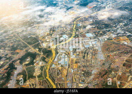 Aerial Abend Blick auf Chengdu Bezirk. Stockfoto